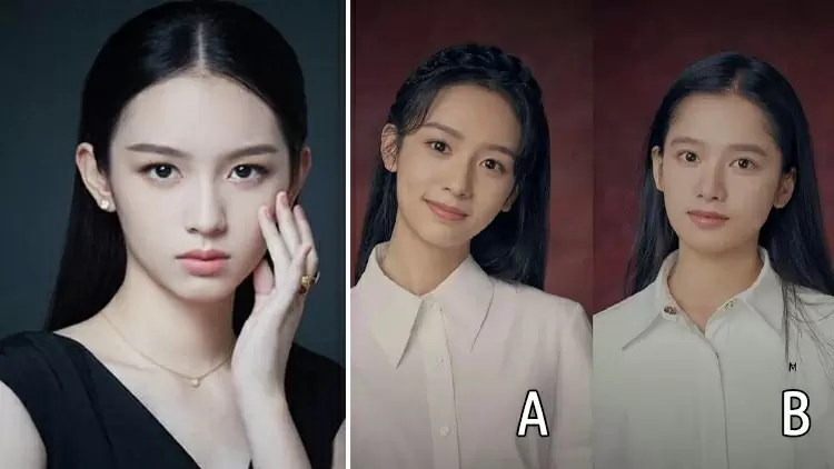 Who do you think looks more like the person in the photo on the left in this group photo on the right?